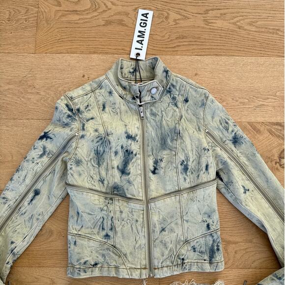 I.AM.GIA - Zarria Moto Denim Jacket & Mini Skirt in Bleached Blue - Picture 3 of 6